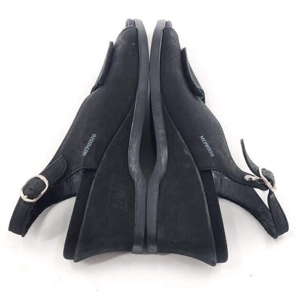 MEPHISTO Black Nubuck Leather Adjustable Width Open Toe Wedge Sandals - Picture 7 of 9